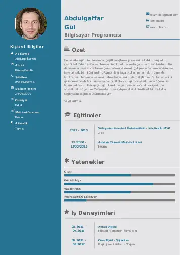 Bilgisayar Programcısı CV Örnekleri cv indir